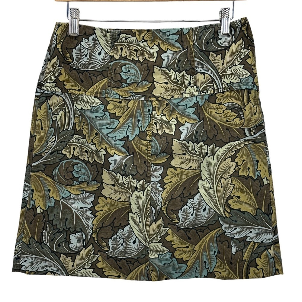 Marc by Marc Jacobs Leaf Print 100% Cotton Mini Skirt - Elm Brown Green - size 2
